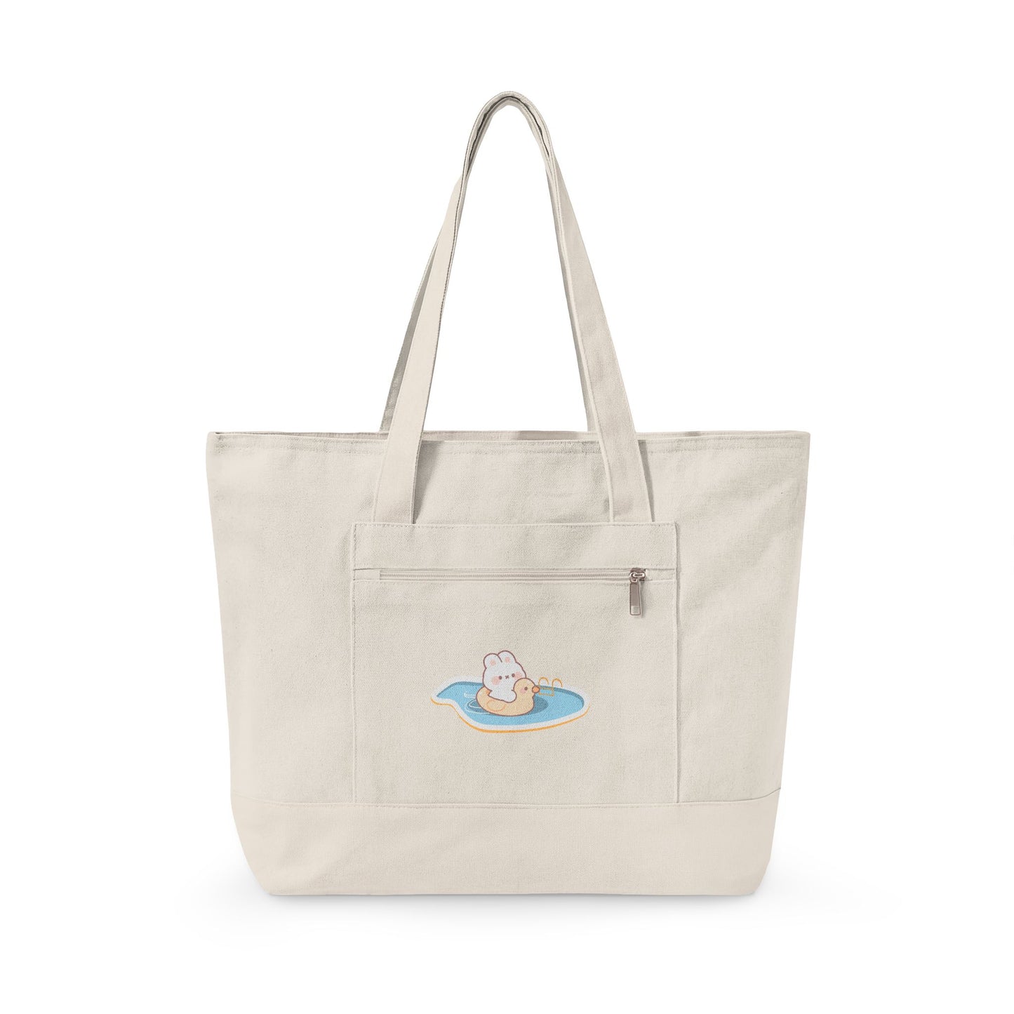 Cute Bunny on Float Zippered Canvas Tote