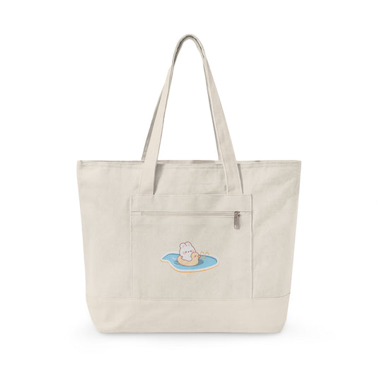 Cute Bunny on Float Zippered Canvas Tote