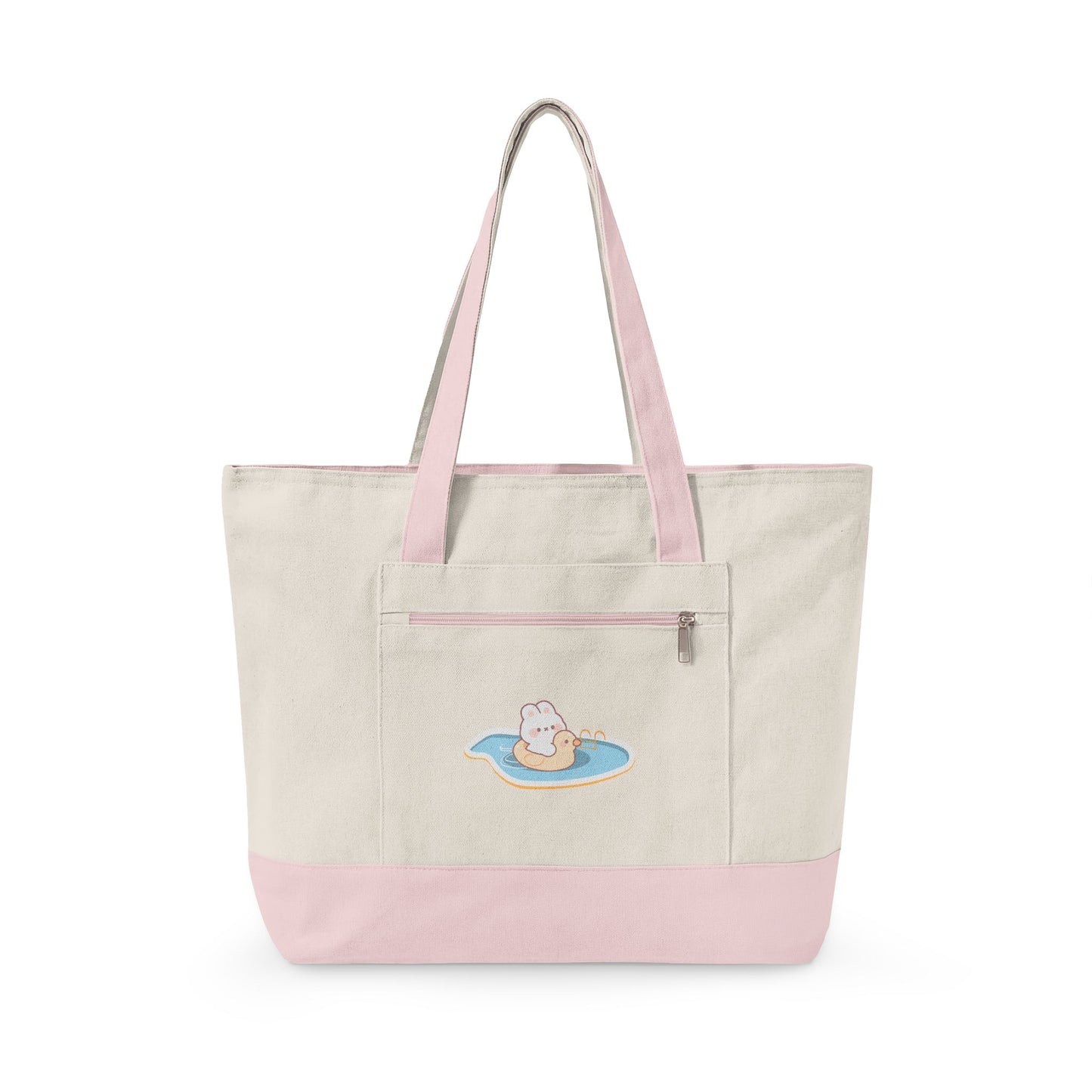 Cute Bunny on Float Zippered Canvas Tote