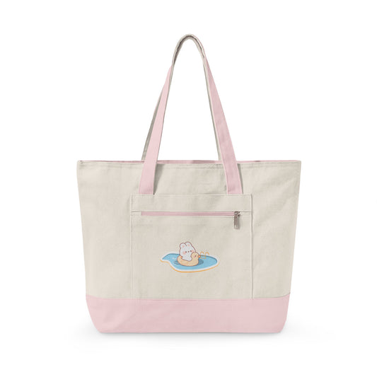 Cute Bunny on Float Zippered Canvas Tote