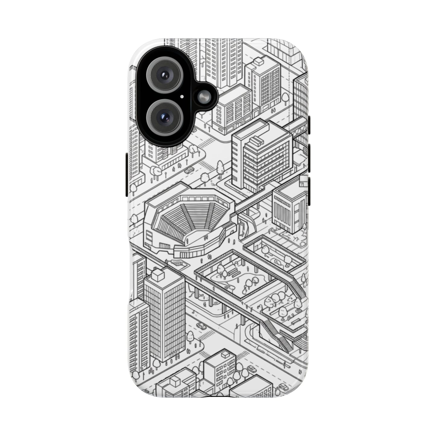 City Grid Tough Phone Case — Isometric Urban Map Protective Cover